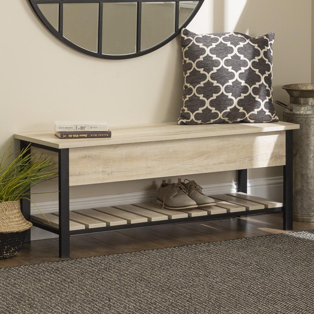 48" Open-Top Storage Bench with Shoe Shelf - White Oak. Picture 2