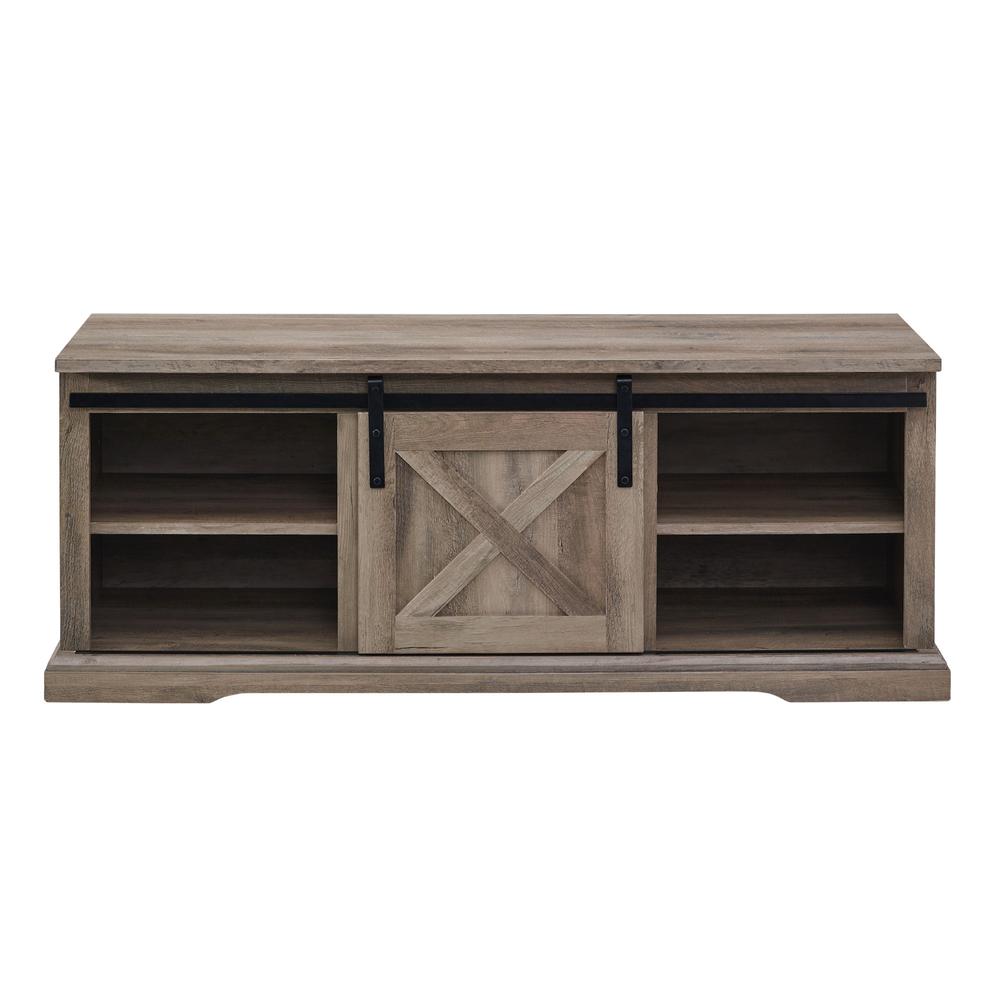 48" Sliding Barn Door Entry Bench - Grey Wash. Picture 2