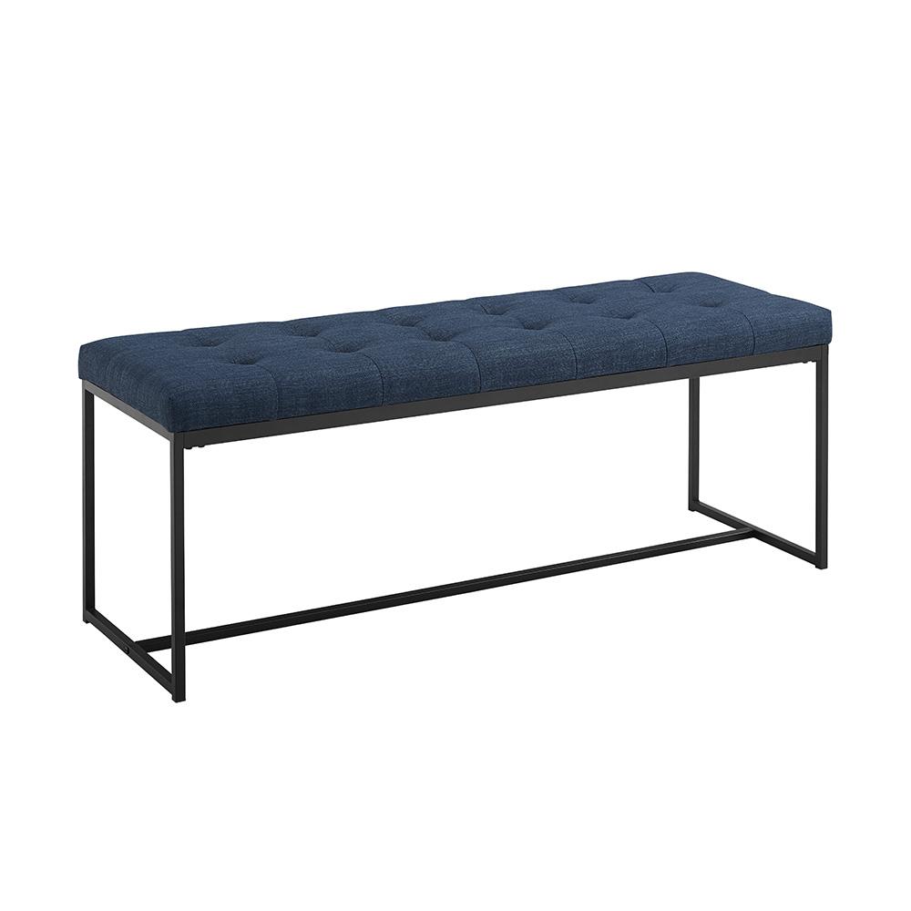 48" Upholstered Bench with Metal Base - Blue. Picture 1