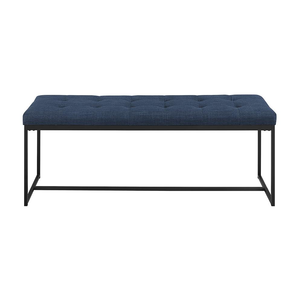48" Upholstered Bench with Metal Base - Blue. Picture 3