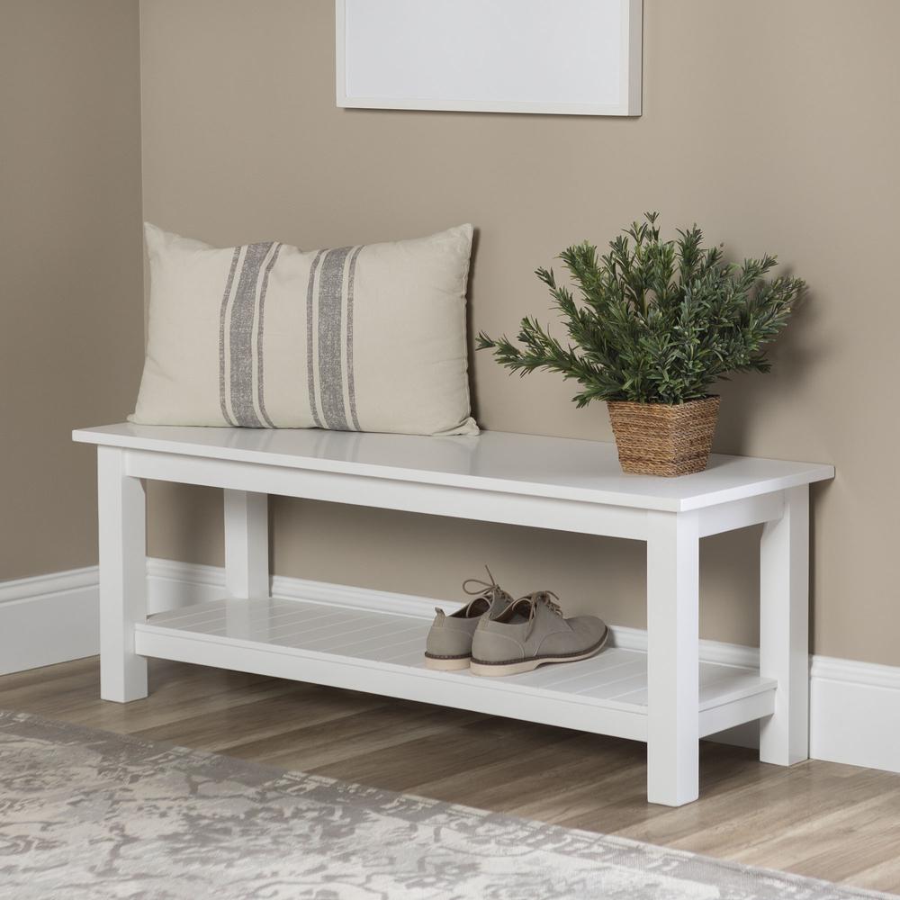50'' Country Style Entry Bench with Slatted Shelf - White. Picture 2