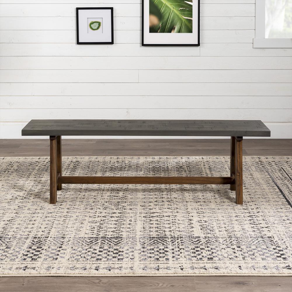 60" Solid Wood Dining Bench - Grey/Brown. Picture 1