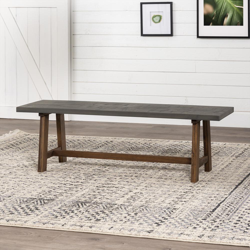 60" Solid Wood Dining Bench - Grey/Brown. Picture 2