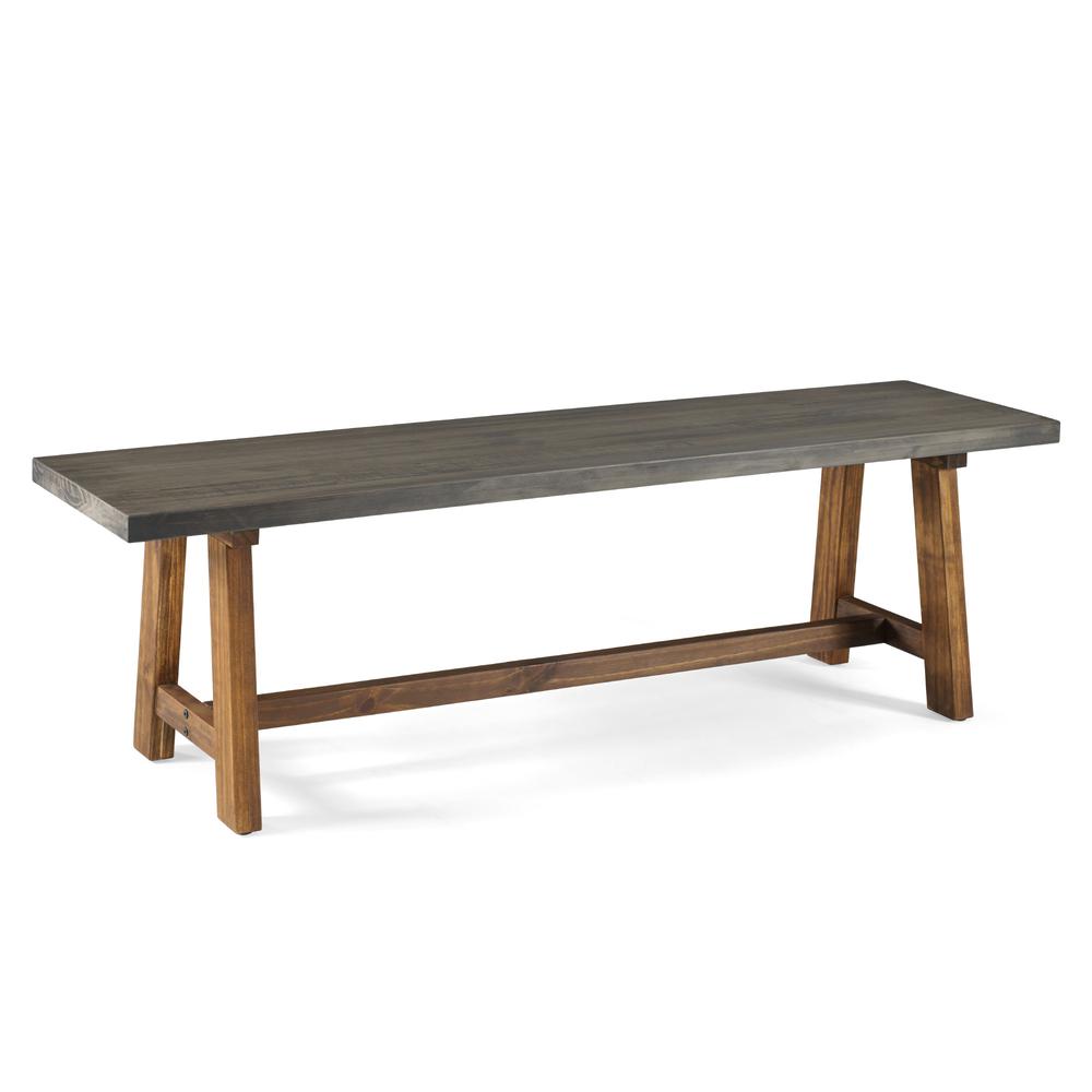 60" Solid Wood Dining Bench - Grey/Brown. Picture 3