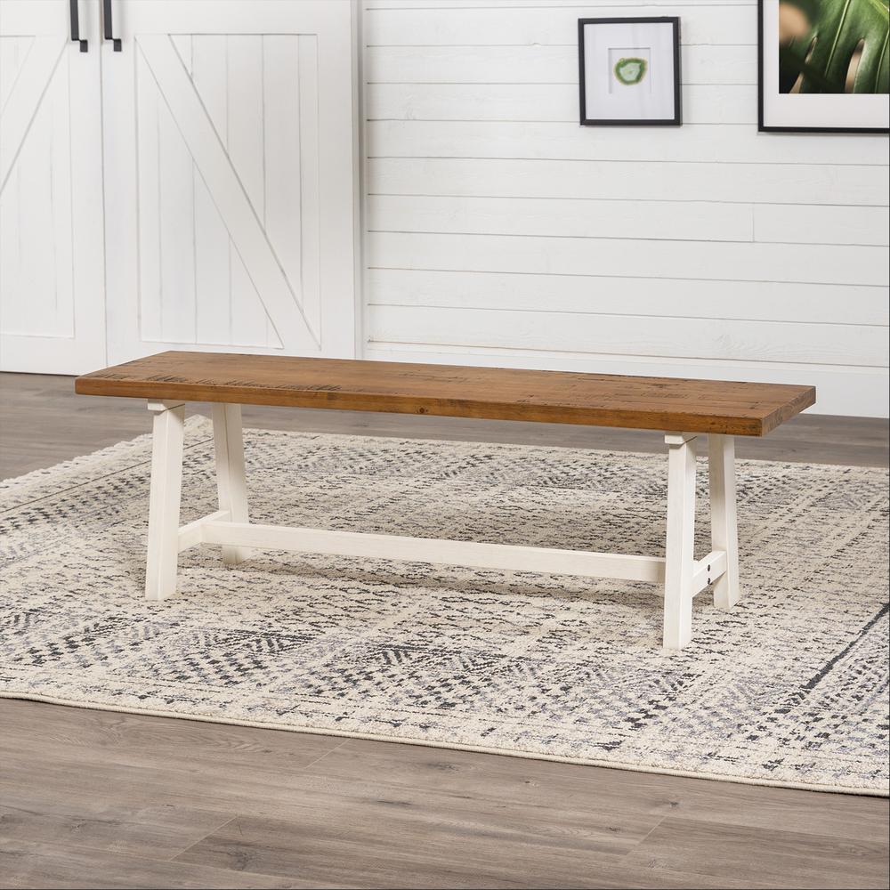 60" Solid Wood Dining Bench - Reclaimed Barnwood/White Wash. Picture 2