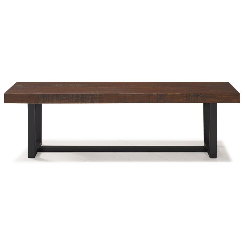 60" Distressed Rustic Solid Wood Entryway Dining Bench - Mahogany. Picture 4
