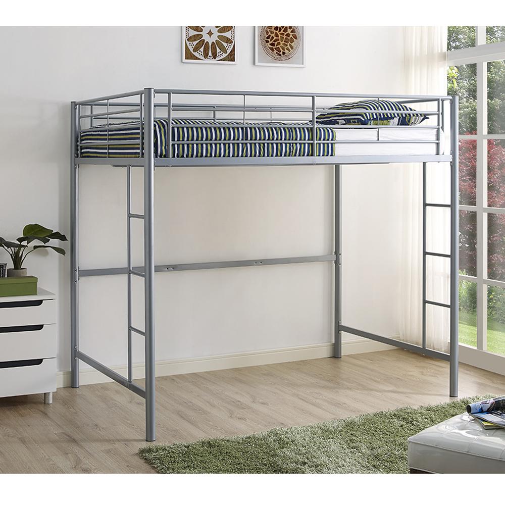 Premium Metal Full Size Loft Bed - Silver. Picture 2
