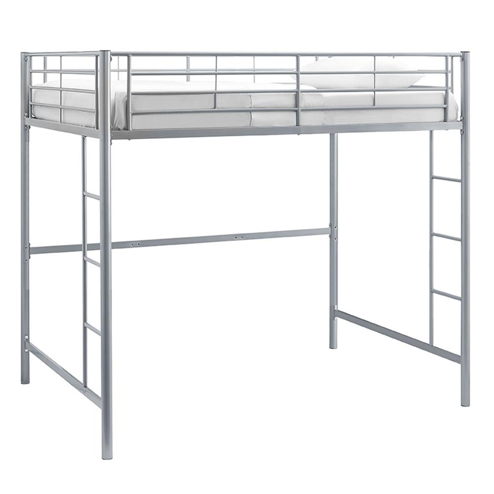 Premium Metal Full Size Loft Bed - Silver. Picture 3