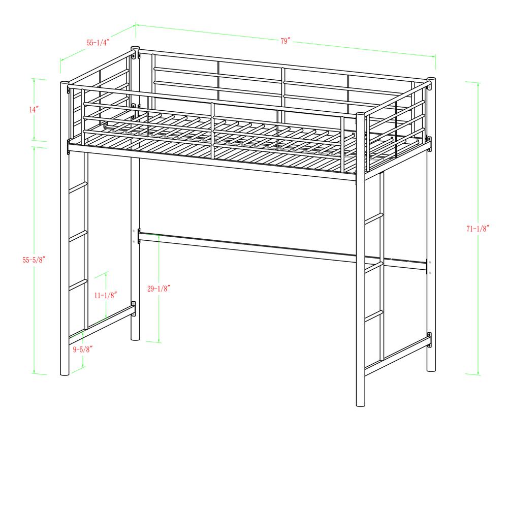 Premium Metal Full Size Loft Bed - Silver. Picture 5