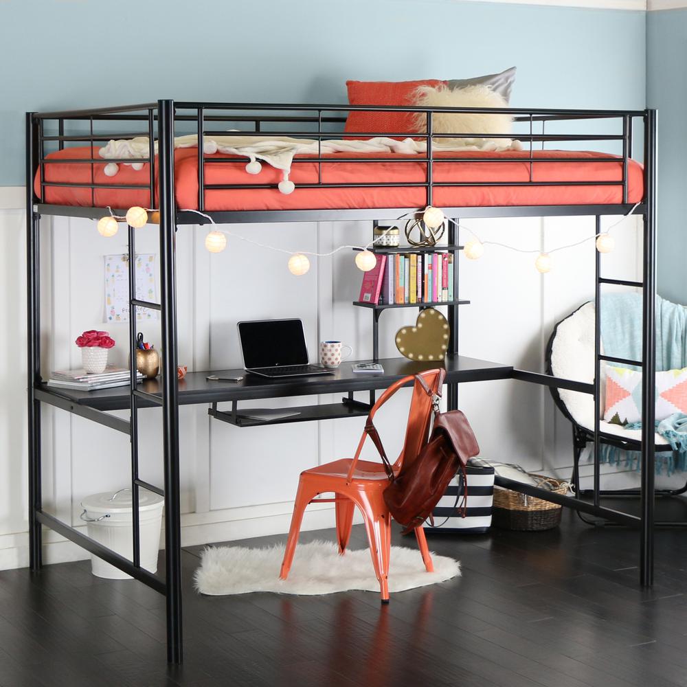 Black Metal Full Loft Bed with Workstation. Picture 2