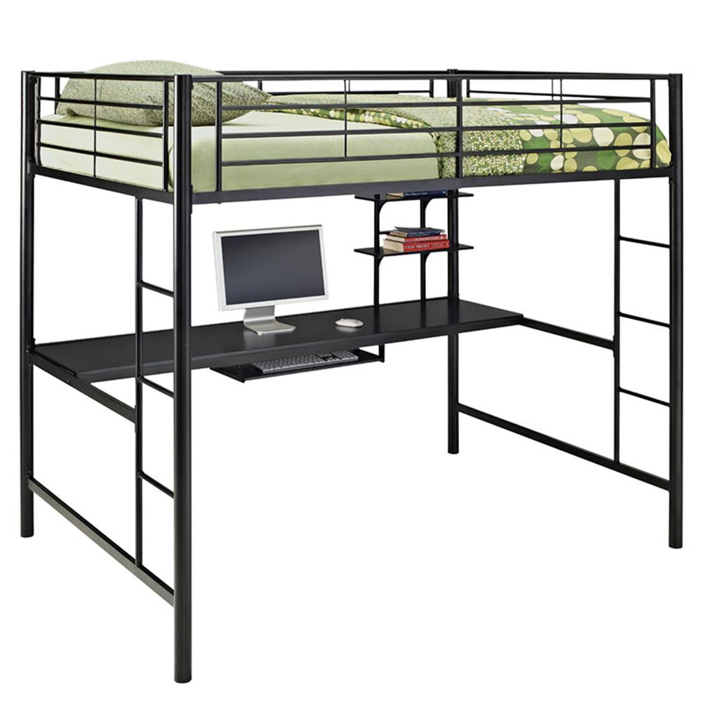 Black Metal Full Loft Bed with Workstation. Picture 3