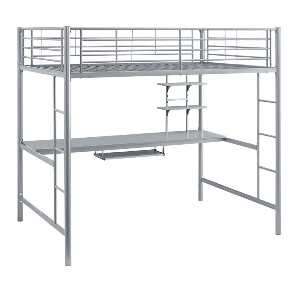 Premium Metal Full Size Loft Bed with Wood Workstation - Silver. Picture 1