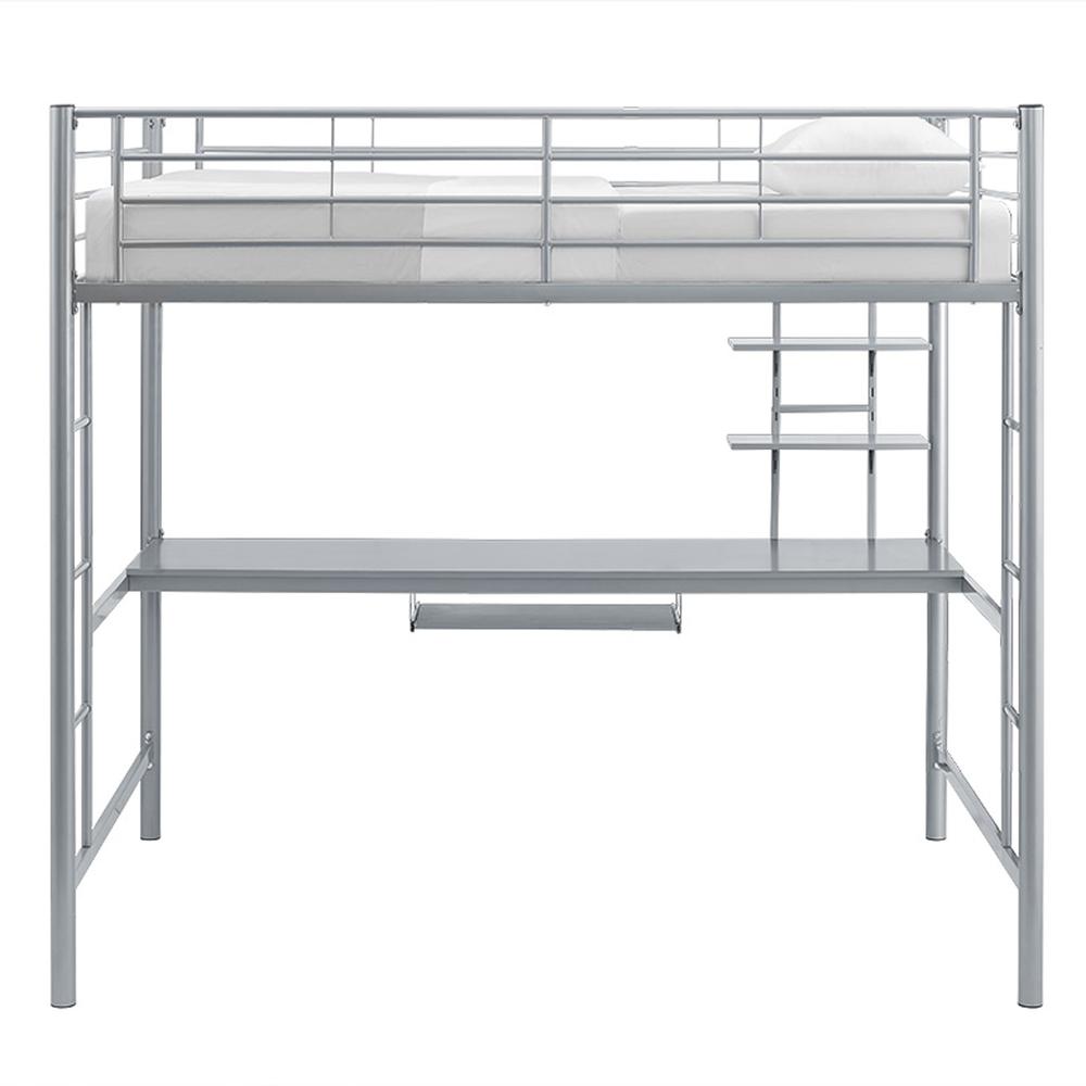 Premium Metal Full Size Loft Bed with Wood Workstation - Silver. Picture 3