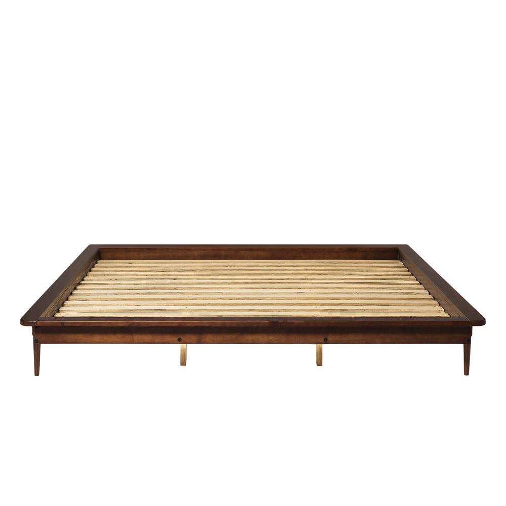 King Mid Century Modern Solid Wood Platform Bed - Walnut. Picture 2