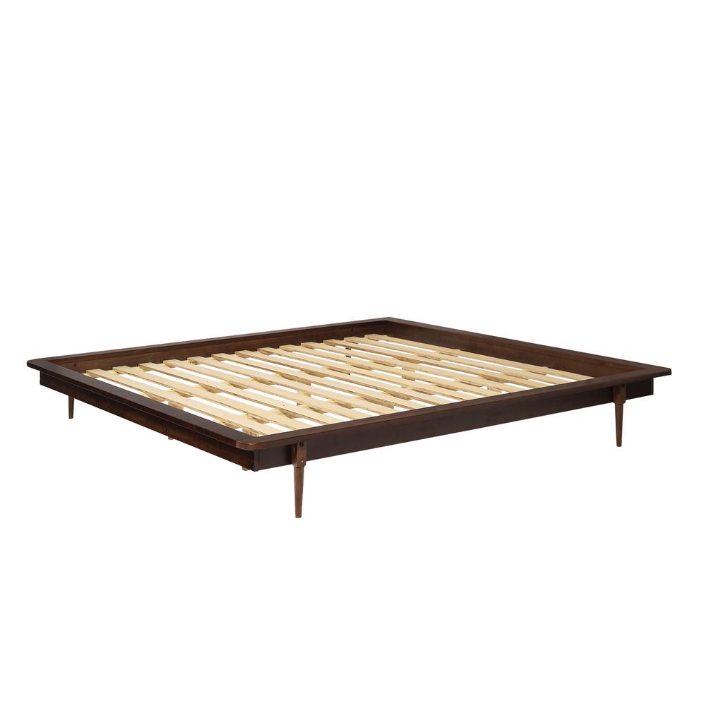 King Mid Century Modern Solid Wood Platform Bed - Walnut. Picture 3