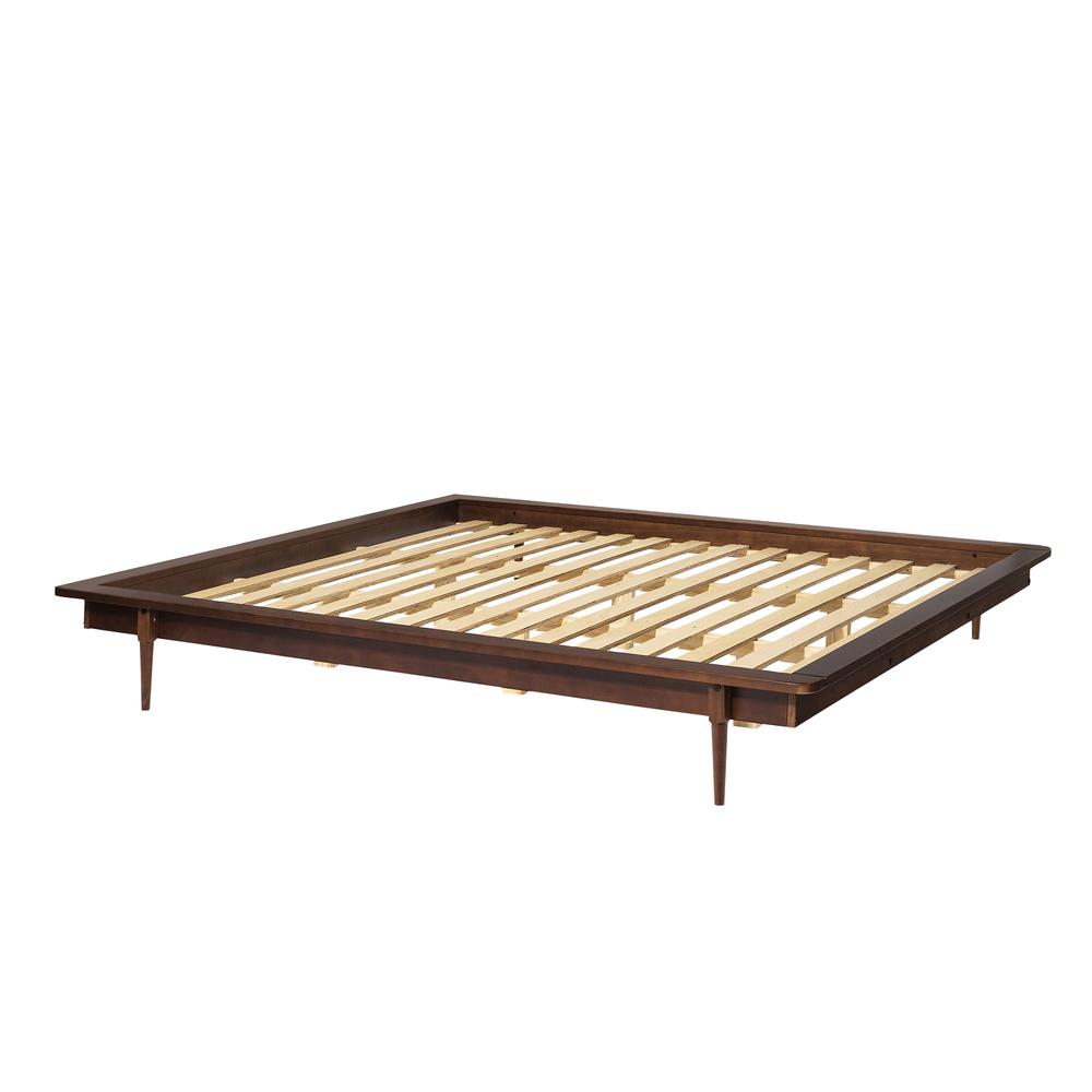 King Mid Century Modern Solid Wood Platform Bed - Walnut. Picture 1