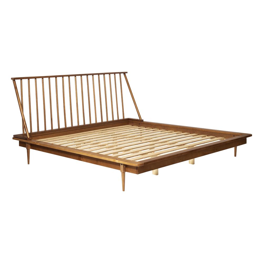 King Mid Century Modern Solid Wood Spindle Platform Bed - Caramel. Picture 1