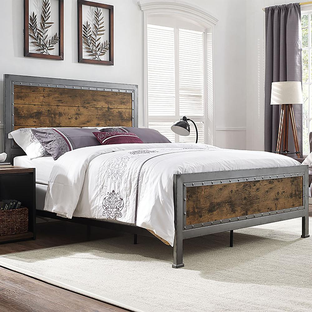 Industrial Queen Size Bed - Brown. Picture 2