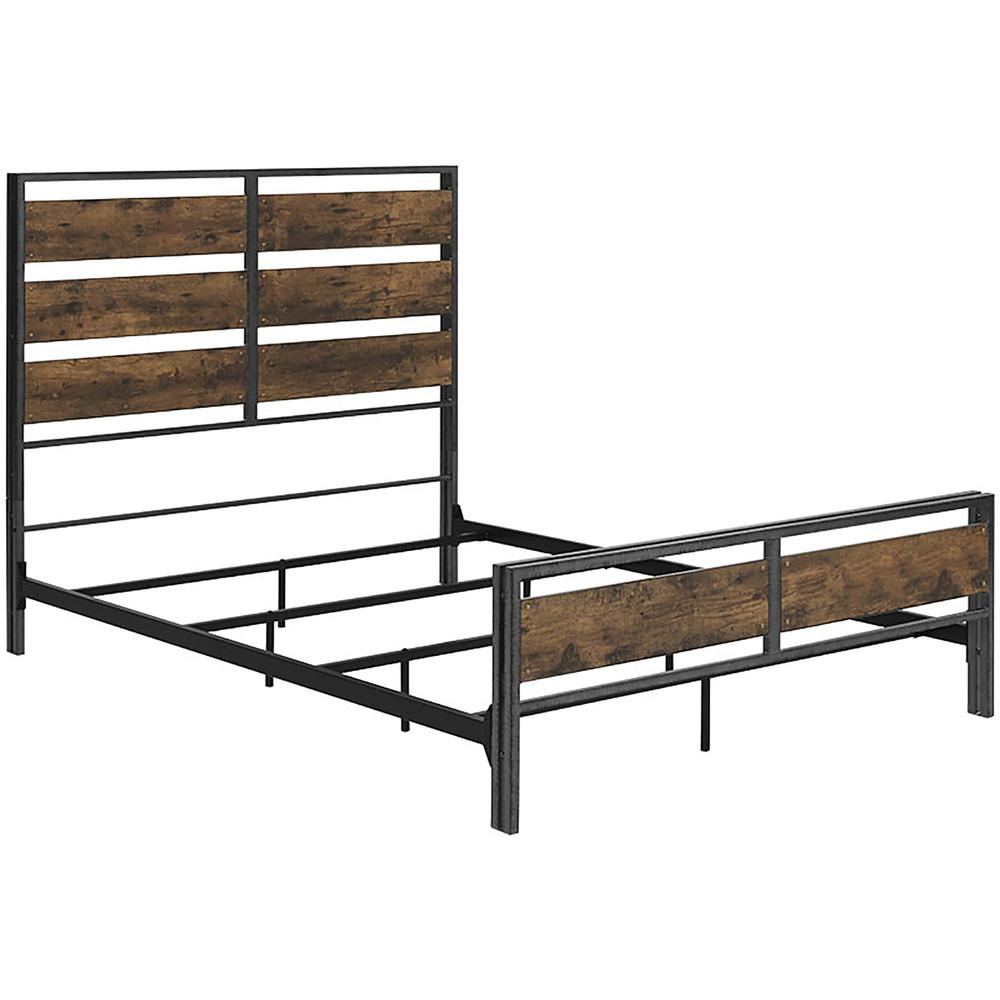 Queen Size Metal and Wood Plank Bed - Brown. Picture 3