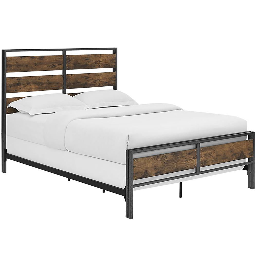 Queen Size Metal and Wood Plank Bed - Brown. Picture 4