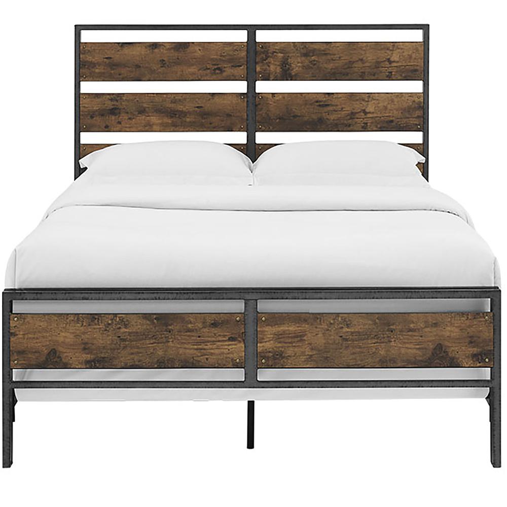 Queen Size Metal and Wood Plank Bed - Brown. Picture 5