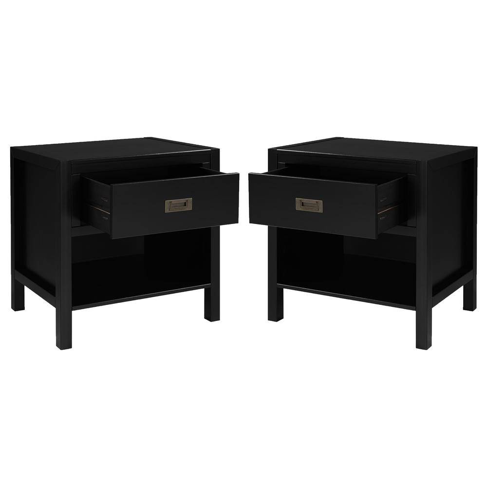 Lydia 2-Piece 1 Drawer Classic Solid Wood Nightstand Set - Black. Picture 1
