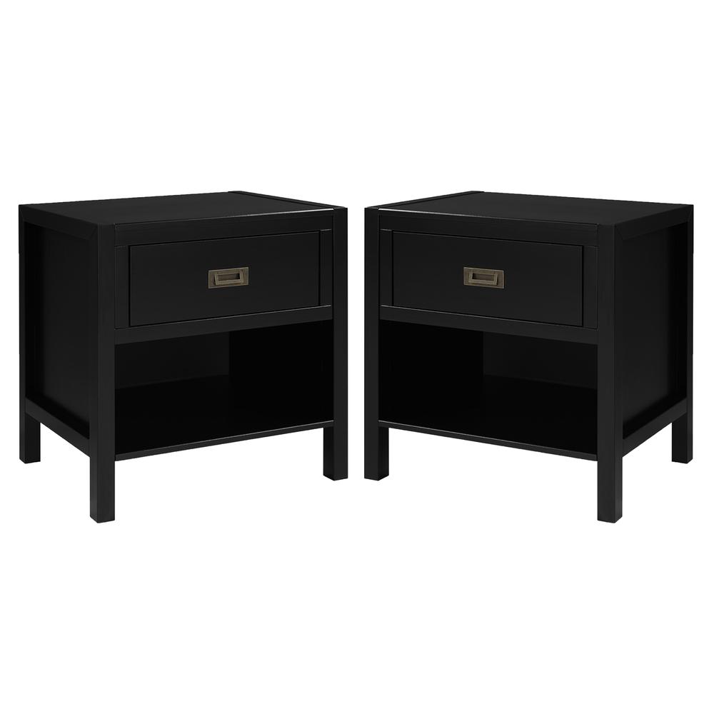 Lydia 2-Piece 1 Drawer Classic Solid Wood Nightstand Set - Black. Picture 3
