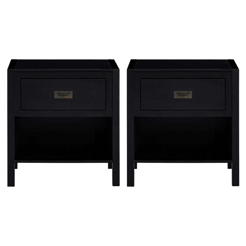 Lydia 2-Piece 1 Drawer Classic Solid Wood Nightstand Set - Black. Picture 4