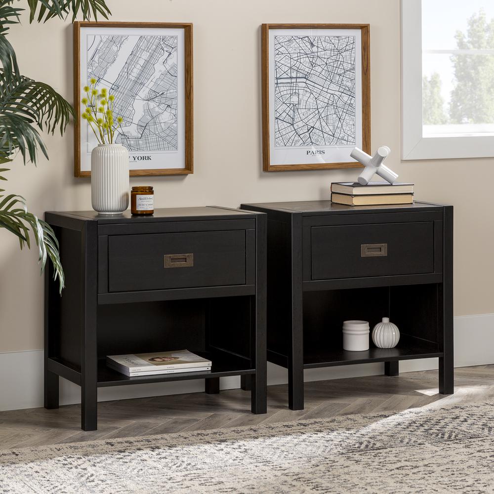 Lydia 2-Piece 1 Drawer Classic Solid Wood Nightstand Set - Black. Picture 5