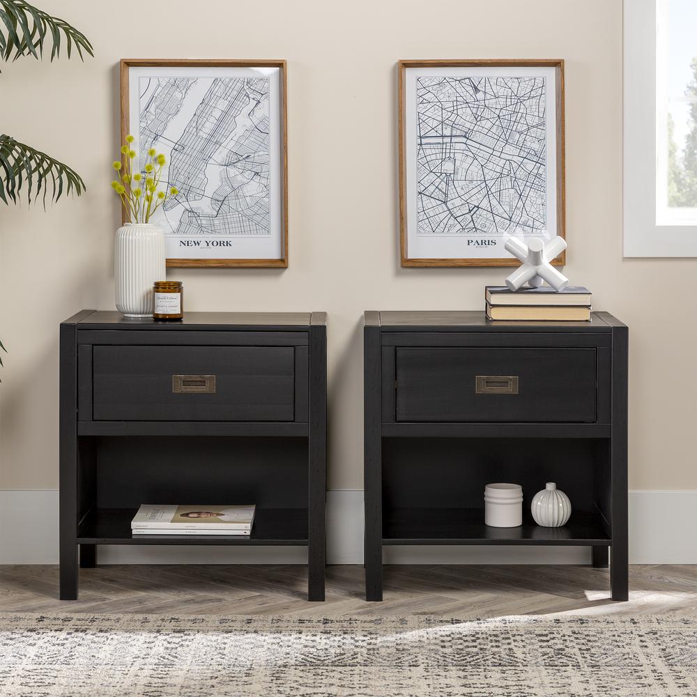 Lydia 2-Piece 1 Drawer Classic Solid Wood Nightstand Set - Black. Picture 6