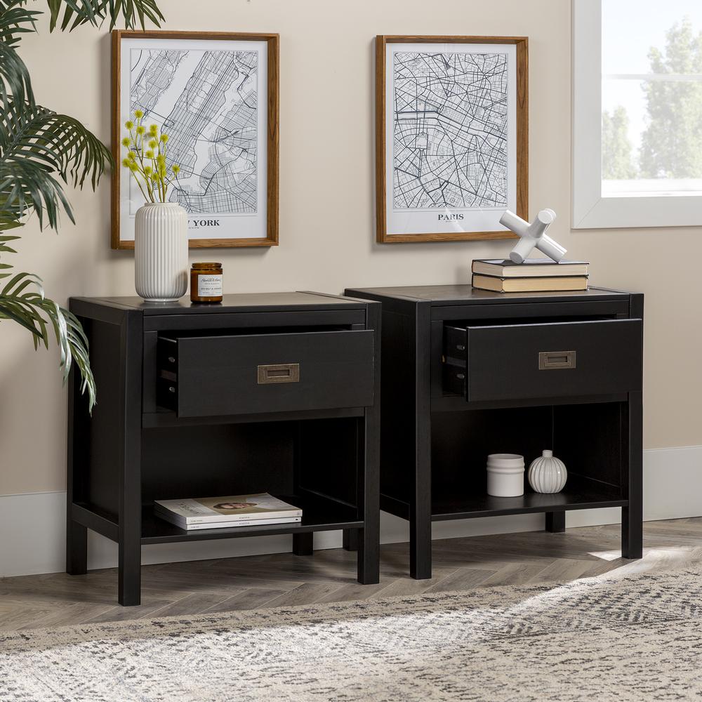 Lydia 2-Piece 1 Drawer Classic Solid Wood Nightstand Set - Black. Picture 9