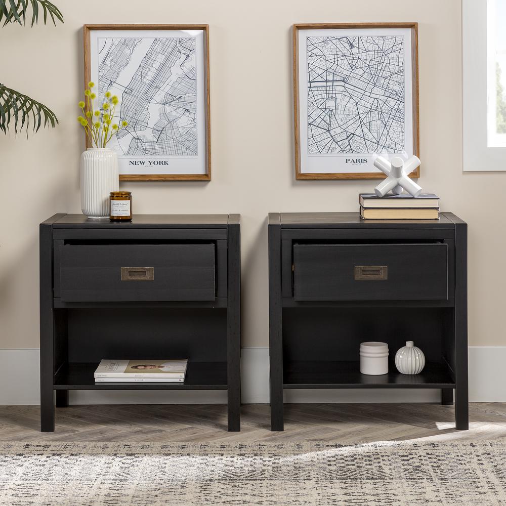 Lydia 2-Piece 1 Drawer Classic Solid Wood Nightstand Set - Black. Picture 7
