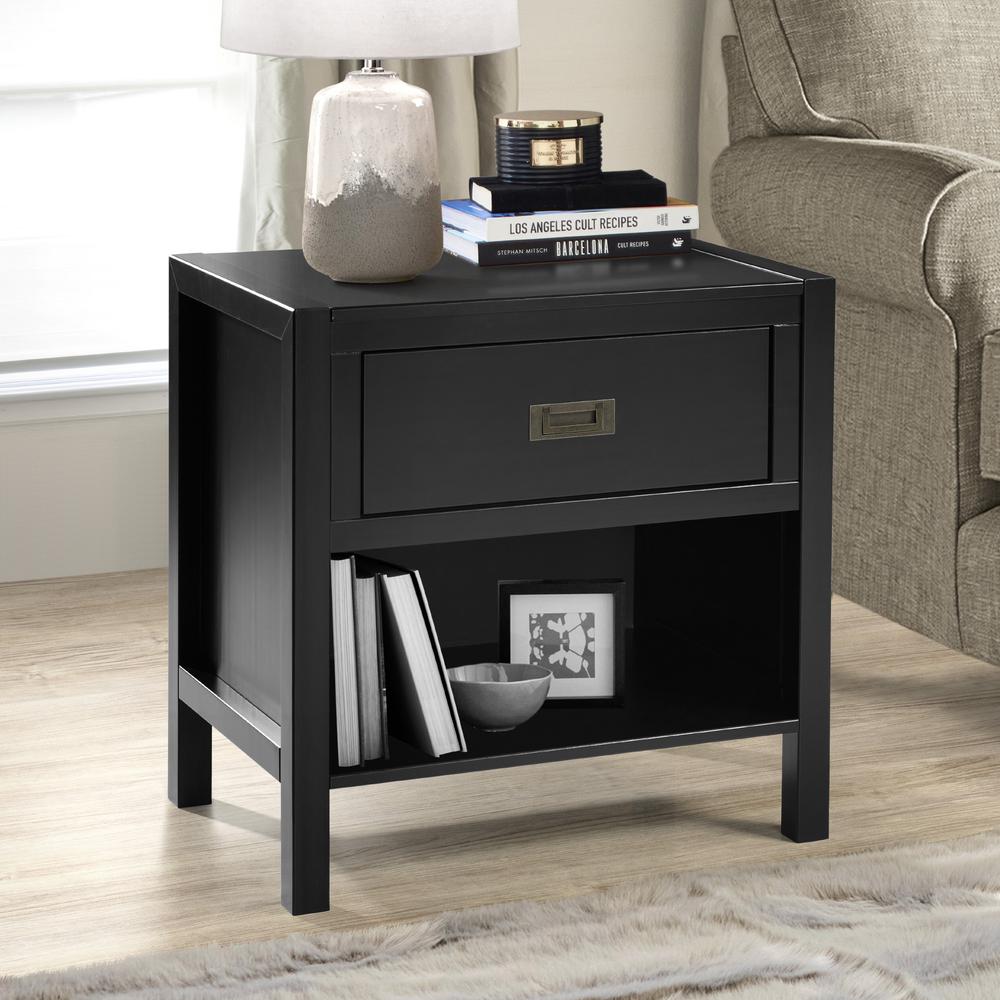 1Drawer Classic Solid Wood Nightstand Black