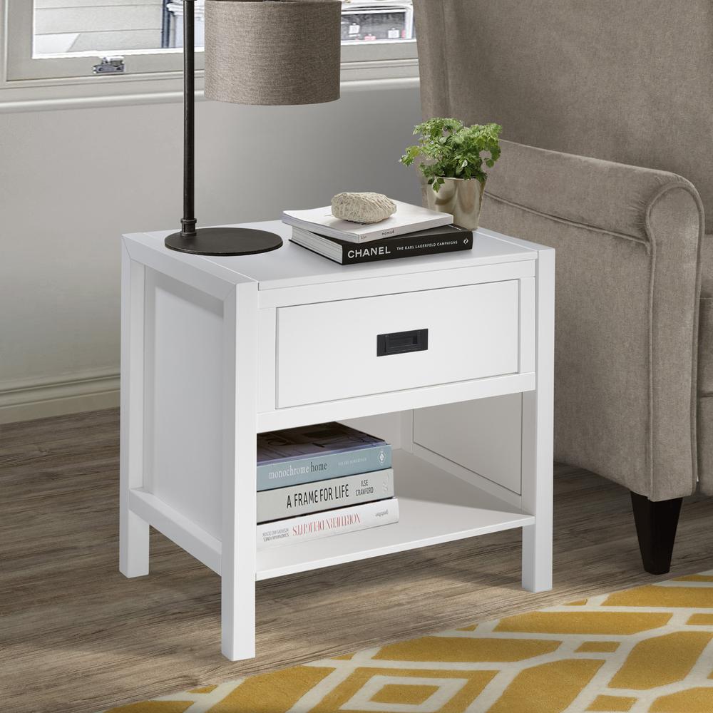 1Drawer Classic Solid Wood Nightstand White