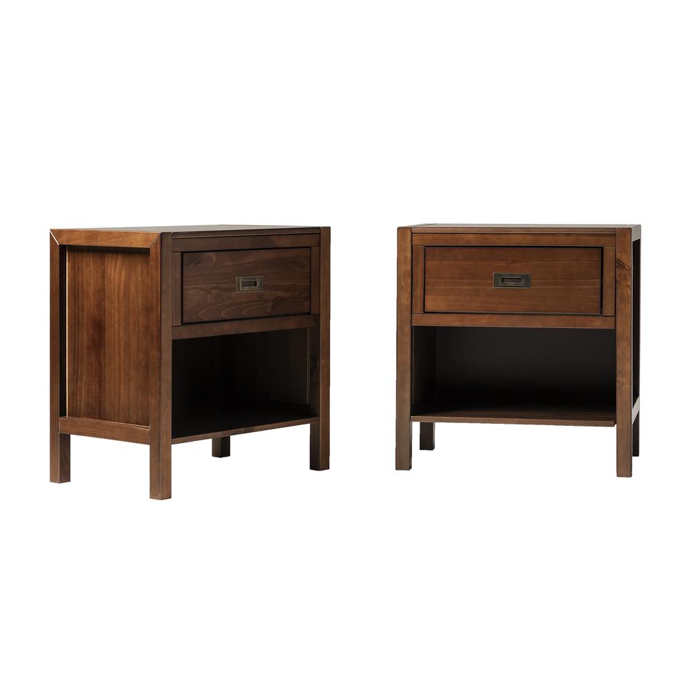 Lydia 2-Piece 1 Drawer Classic Solid Wood Nightstand Set - Walnut. Picture 1