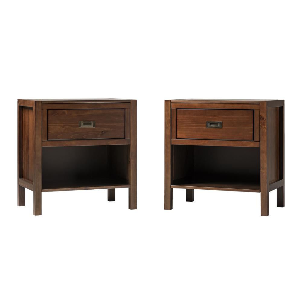 Lydia 2-Piece 1 Drawer Classic Solid Wood Nightstand Set - Walnut. Picture 2