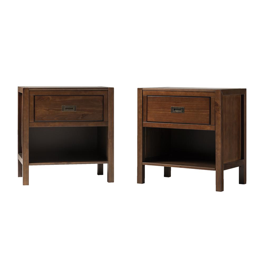 Lydia 2-Piece 1 Drawer Classic Solid Wood Nightstand Set - Walnut. Picture 3