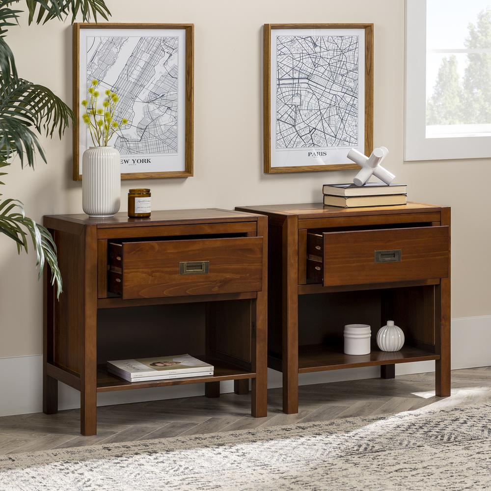 Lydia 2-Piece 1 Drawer Classic Solid Wood Nightstand Set - Walnut. Picture 4