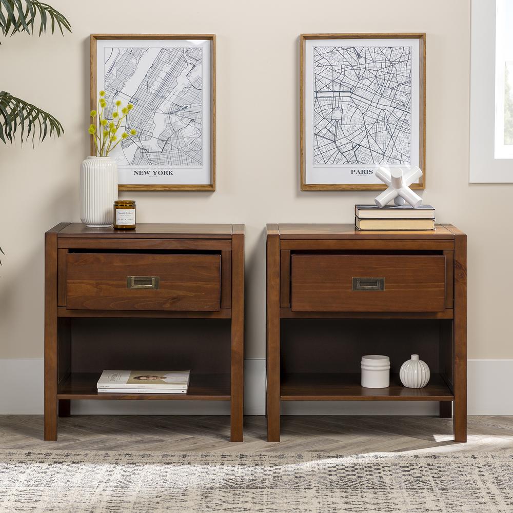Lydia 2-Piece 1 Drawer Classic Solid Wood Nightstand Set - Walnut. Picture 6