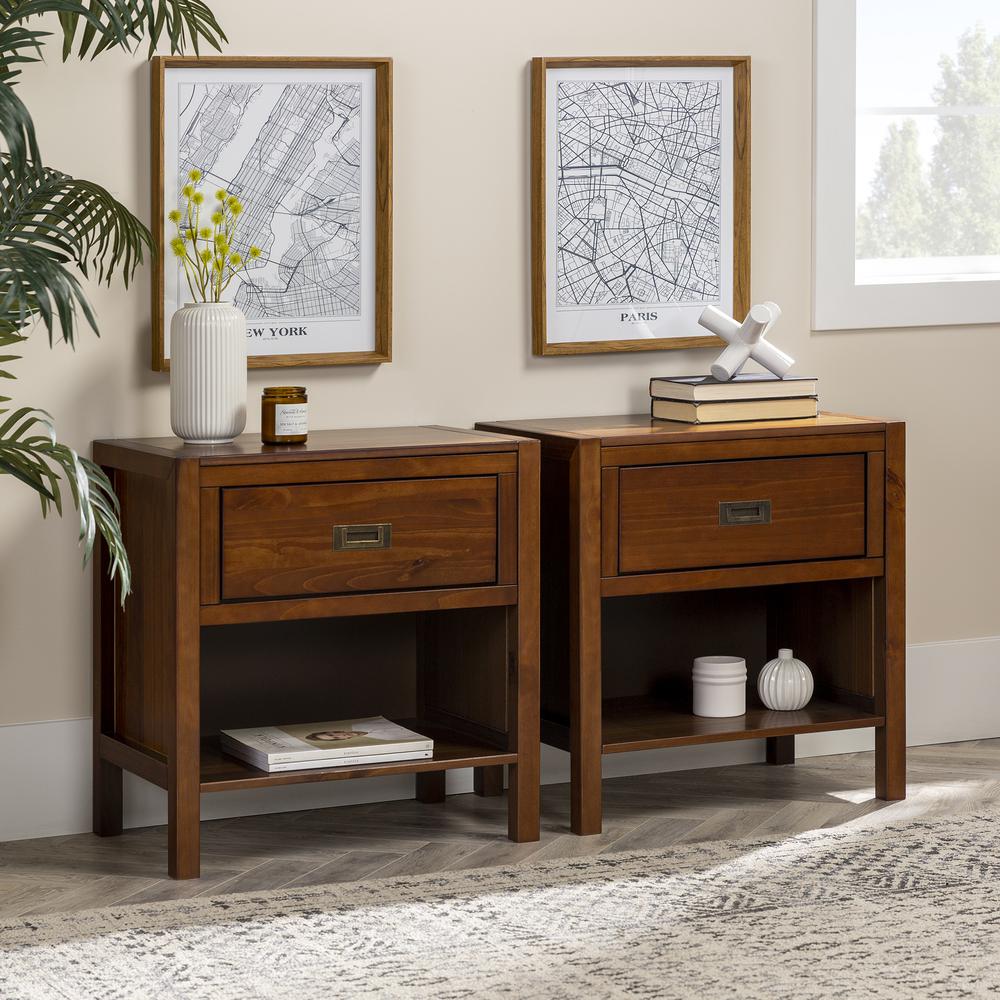 Lydia 2-Piece 1 Drawer Classic Solid Wood Nightstand Set - Walnut. Picture 5