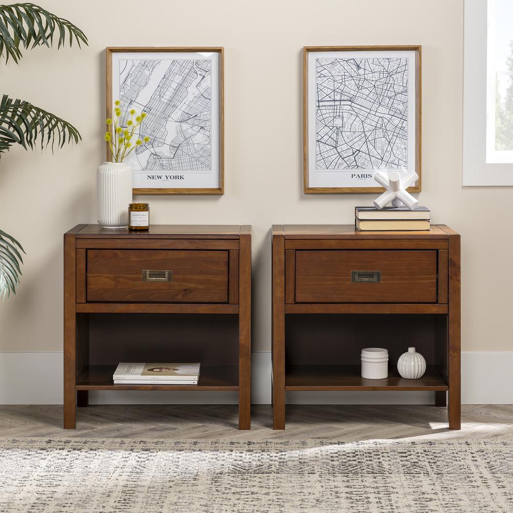 Lydia 2-Piece 1 Drawer Classic Solid Wood Nightstand Set - Walnut. Picture 7
