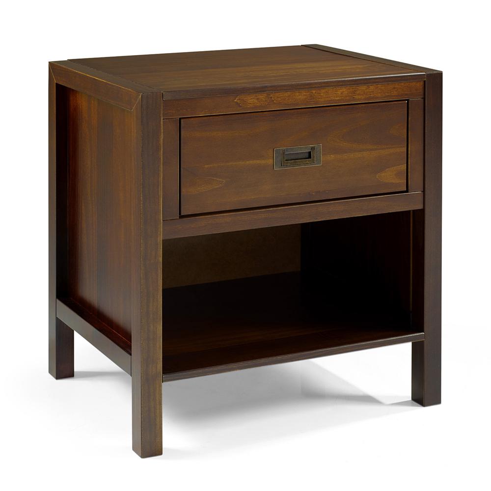 1-Drawer Classic Solid Wood Nightstand - Walnut. Picture 1