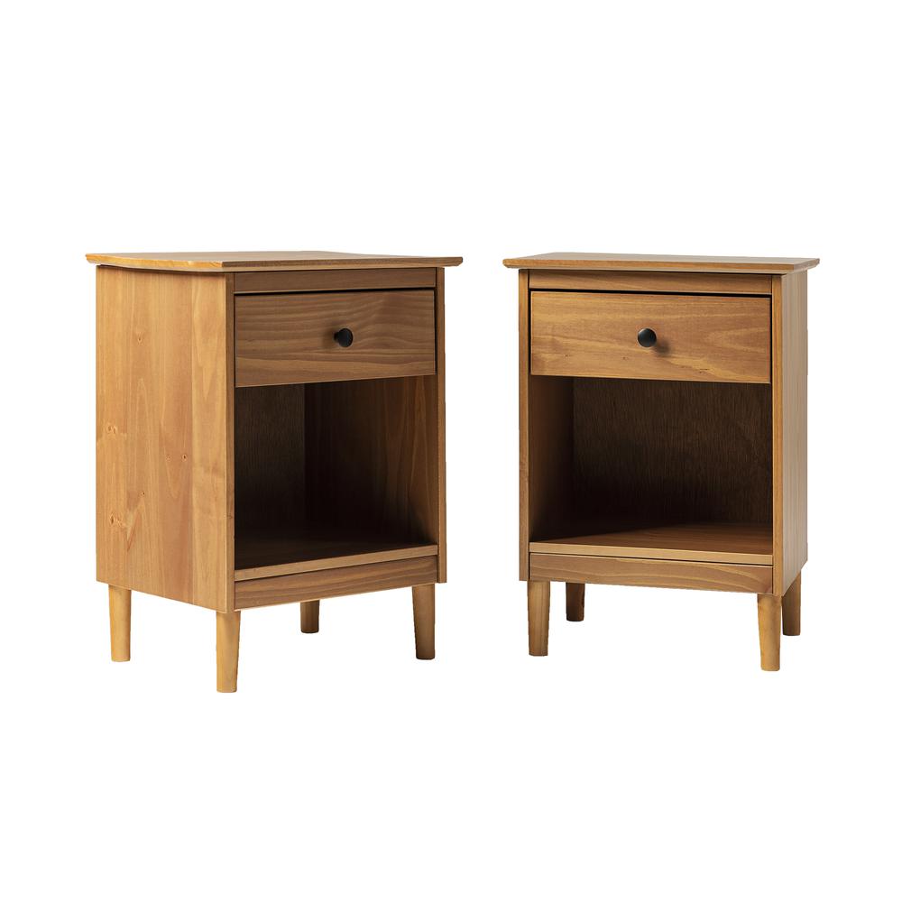 2 Piece, 1 Drawer Solid Wood Nightstands - Caramel. Picture 2