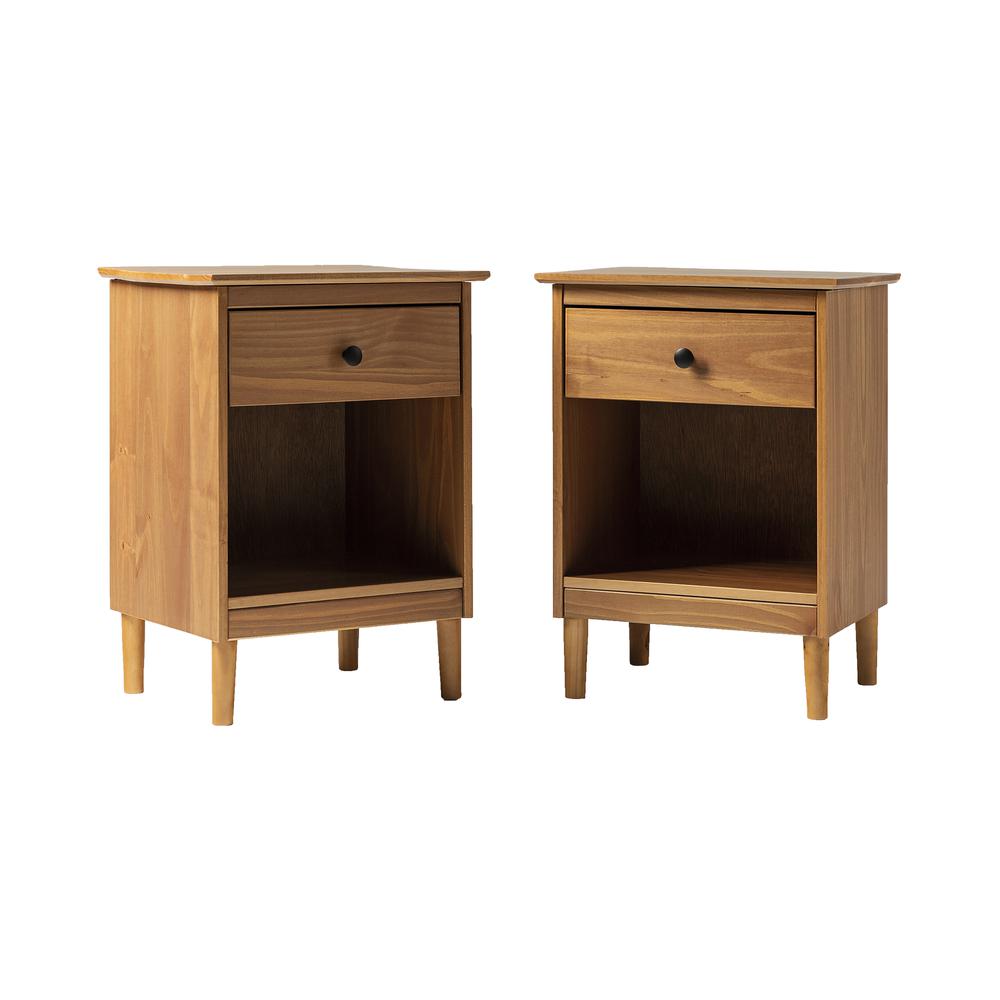 2 Piece, 1 Drawer Solid Wood Nightstands - Caramel. Picture 3
