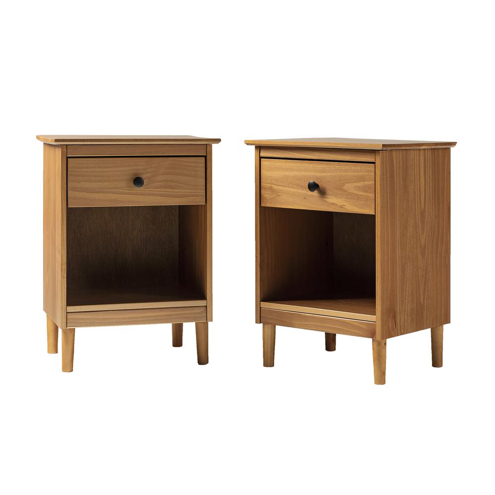 2 Piece, 1 Drawer Solid Wood Nightstands - Caramel. Picture 4