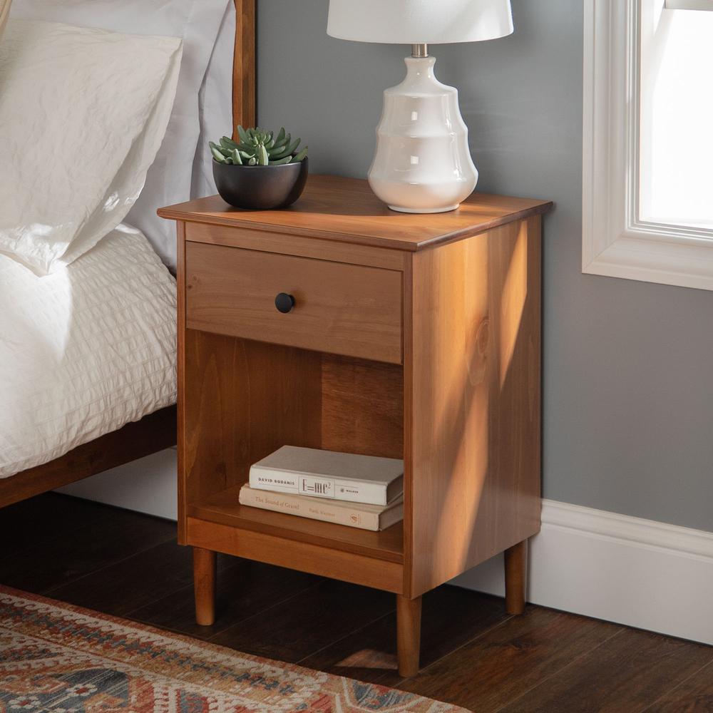 Classic 1-Drawer Solid Wood Nightstand - Caramel. Picture 2