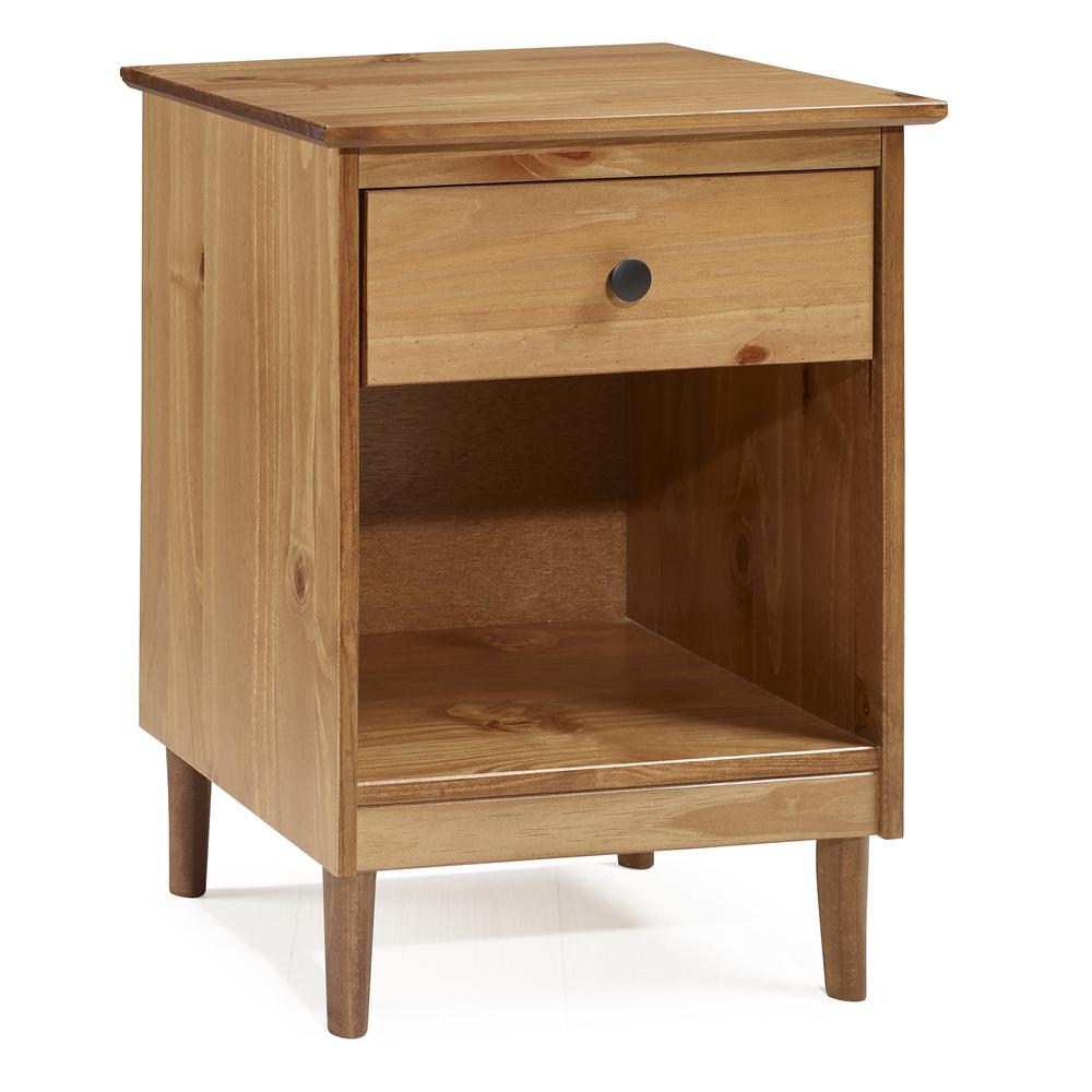 Classic 1-Drawer Solid Wood Nightstand - Caramel. Picture 1
