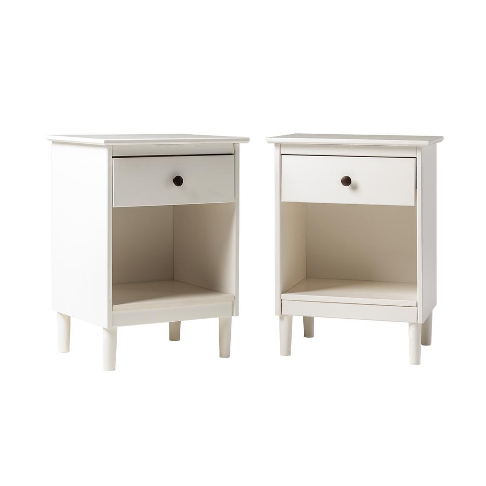 2 Piece, 1 Drawer Solid Wood Nightstands - White. Picture 1