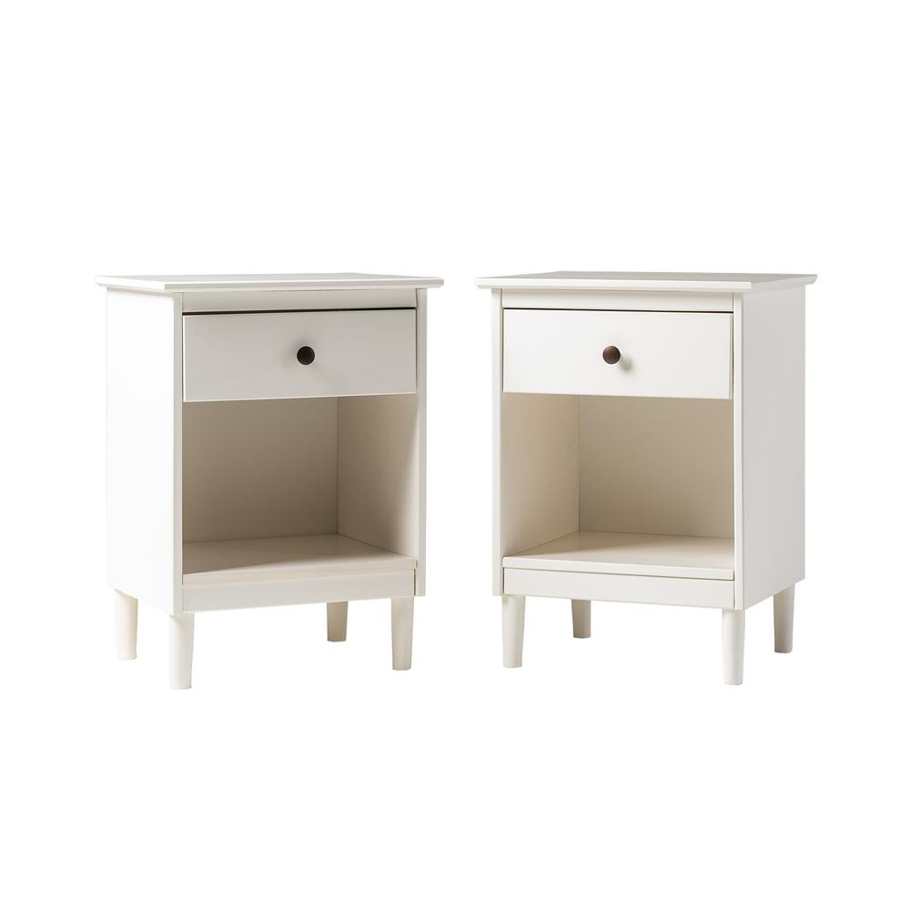 2 Piece, 1 Drawer Solid Wood Nightstands - White. Picture 2