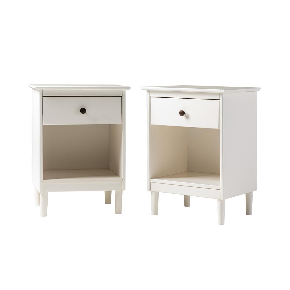 2 Piece, 1 Drawer Solid Wood Nightstands - White. Picture 3